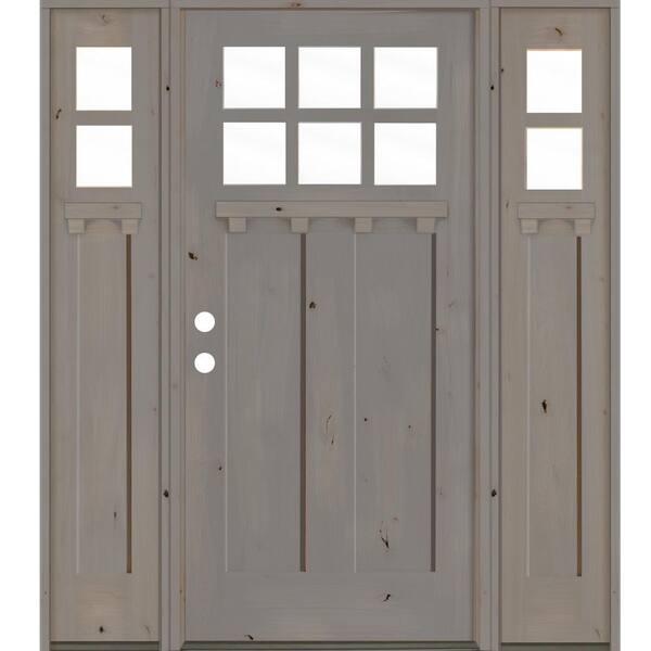 Krosswood Doors 60 in. x 80 in. Craftsman Alder 2-Panel Right-Hand/Inswing 6-Lite Clear Glass Grey Stain Wood Prehung Front Door DSL