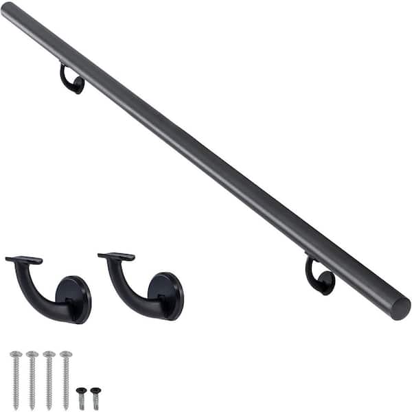 7FT Modern Aluminum Handrail Set for Indoor Stairs Deck Slope Wall Mounted Matte Black Rust Free Zink Alloy Brackets