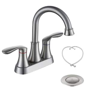 4 in. Centerset 2-Handle High Arc Bathroom Faucet with Pop-Up Drain and Supply Hoses in Brushed Nickel