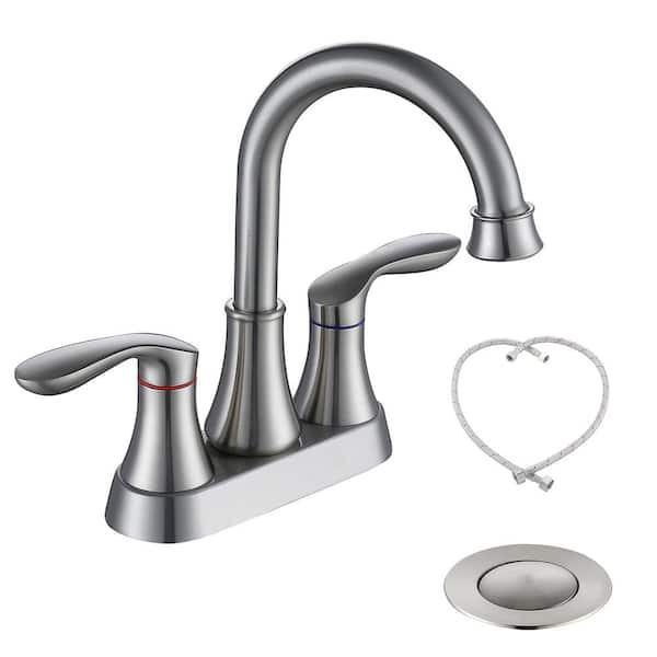 GIVING TREE 4 in. Centerset 2-Handle High Arc Bathroom Faucet with Pop-Up Drain and Supply Hoses in Brushed Nickel