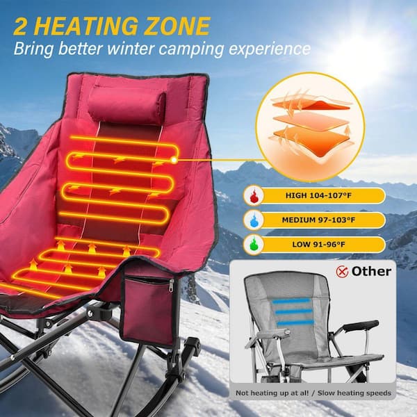 SEEUTEK Heated Camping Rocking Chair, Dual-Zone 3-Level Heated