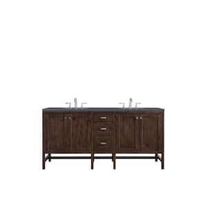 Addison 72 in. W x 23.5 in.D x 35.5 in. H Double Bath Vanity in Mid Century Acacia with Quartz Top in Charcoal Soapstone
