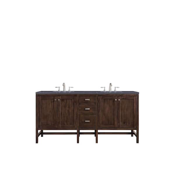 James Martin Vanities Addison 72 in. W x 23.5 in.D x 35.5 in. H Double Bath Vanity in Mid Century Acacia with Quartz Top in Charcoal Soapstone