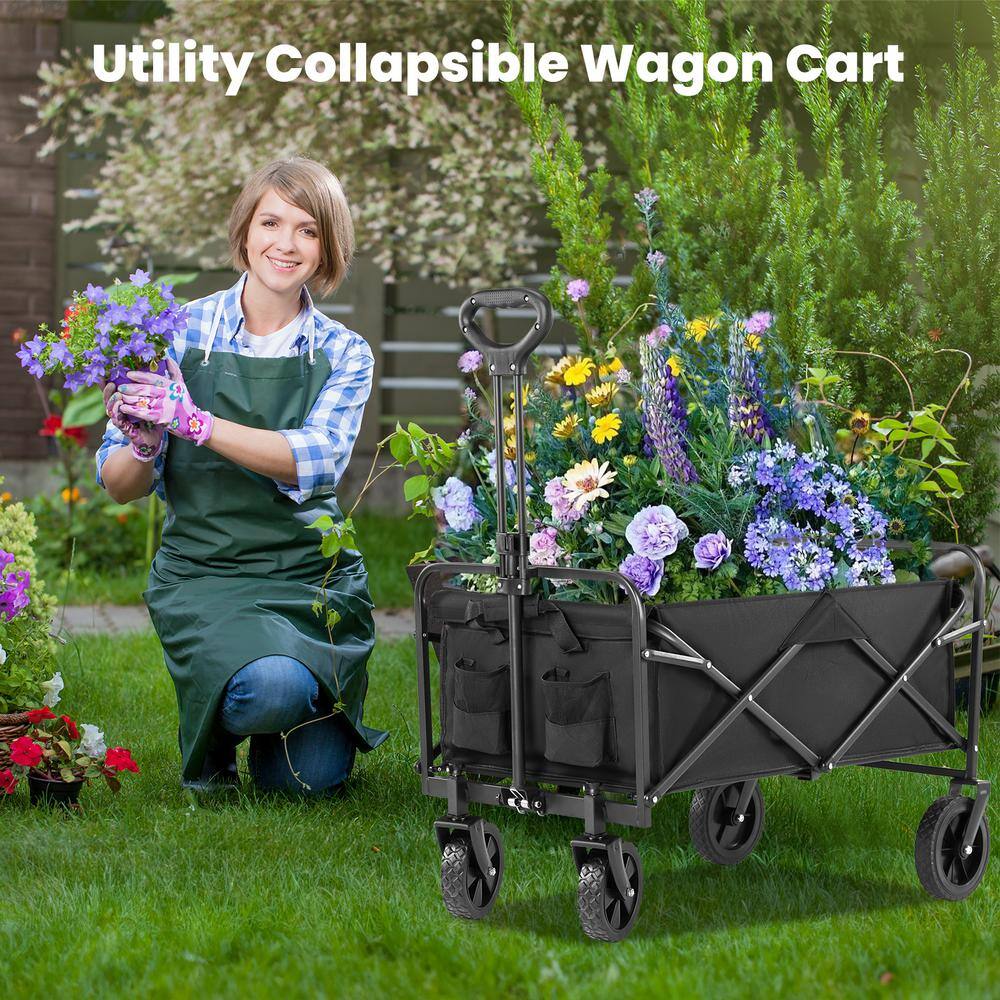 10.9 Cu. Ft. Black Metal Foldable Utility Wagon with Flat-Free Tires