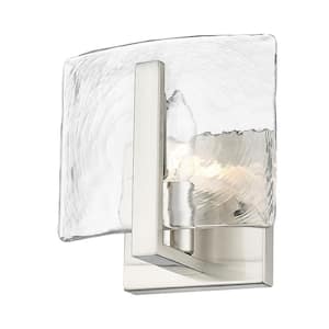 Aenon 1-Light Pewter and Hammered Water Glass Wall Sconce