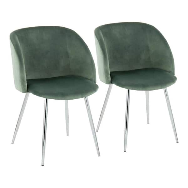 Lumisource Fran Sage Green Velvet and Chrome Dining Side Chair (Set of 2)