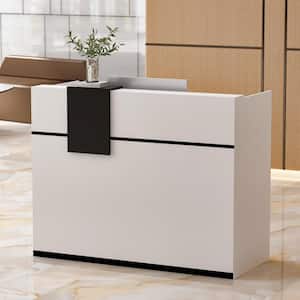 55.1 in. W x 23.6 in. D White MDF Computer Desk with 6-Storage Shelves, 1-Drawer and 1-Cabinet