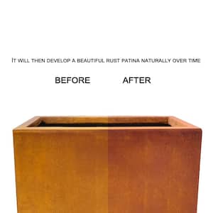 26.8"H Rectangle Faux Weathering Steel Finish Concrete Tall Modern Planter w/Drainage Hole, Large for Outdoor/Indoor