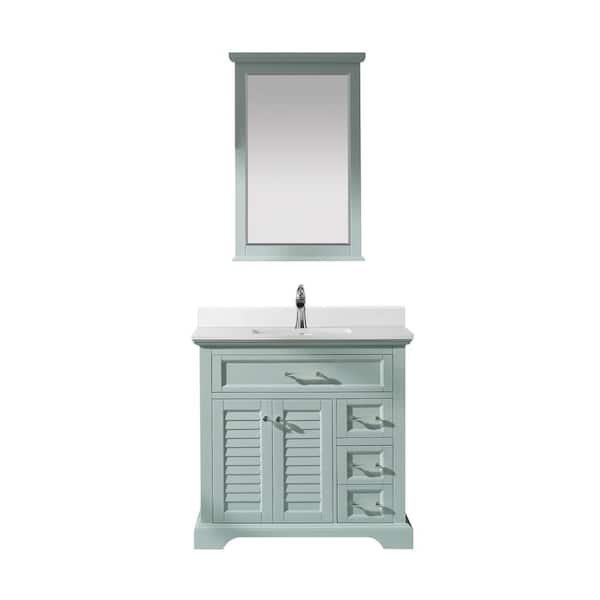 ROSWELL Lorna 36 in. Bath Vanity in Finnish Green with Composite Vanity Top in White with White Basin and Mirror