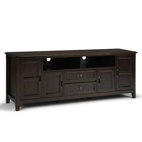 Simpli Home Burlington Solid Wood 72 in. Wide Transitional TV Media Stand in Mahogany Brown for TVs up to 80 in.