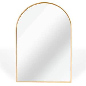 20 in. W x 30 in. H Gold Metal Arch Framed Wall Vanity Mirror, Wall-Mounted Entryway Mirror