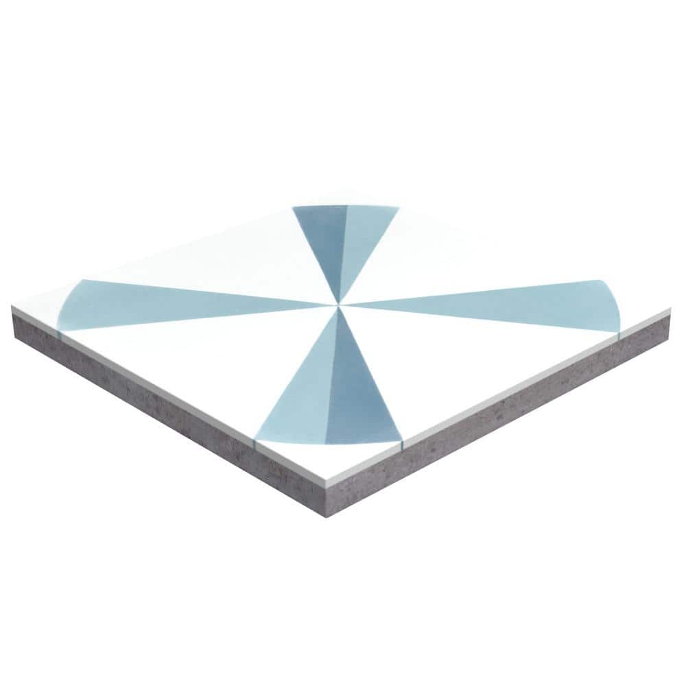 Polaris 8x8 Blue and White Cement Patterned Tile