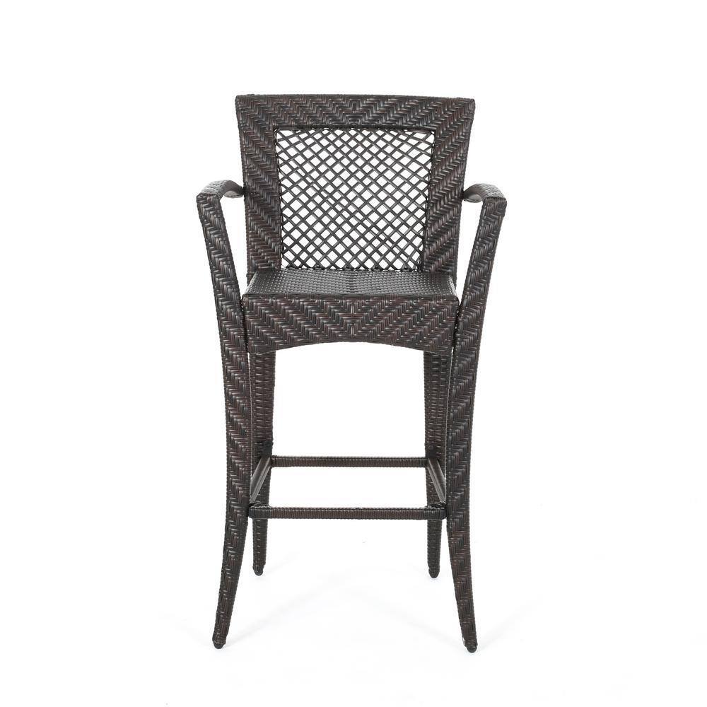 Megan 46" Dark Brown Wicker Outdoor Barstool Set