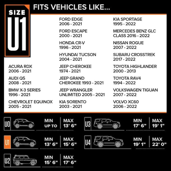 Budge car cover size outlet chart