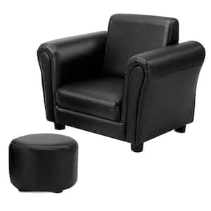 Black Faux Leather Upholstery Kids Arm Chair Kids Sofa with Ottoman
