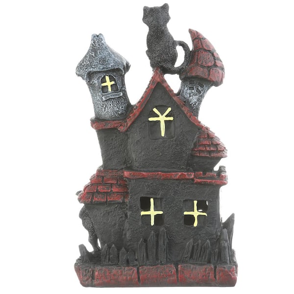 National Tree Company 7 in. Black Cats Haunted House with LED