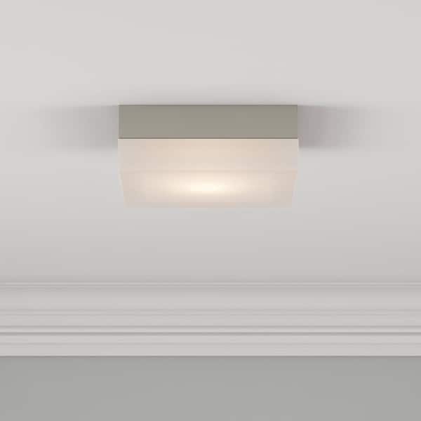 Plc Lighting Flush Mount 1 Light Satin Nickel Ceiling Light With Frost Glass Cli Hd6573sn The Home Depot