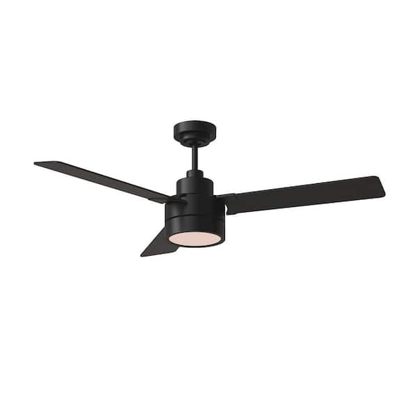 Generation Lighting Jovie 52 in. Modern Indoor/Outdoor Black Ceiling Fan with Black/American Walnut Reversible Blades, LED Light Kit
