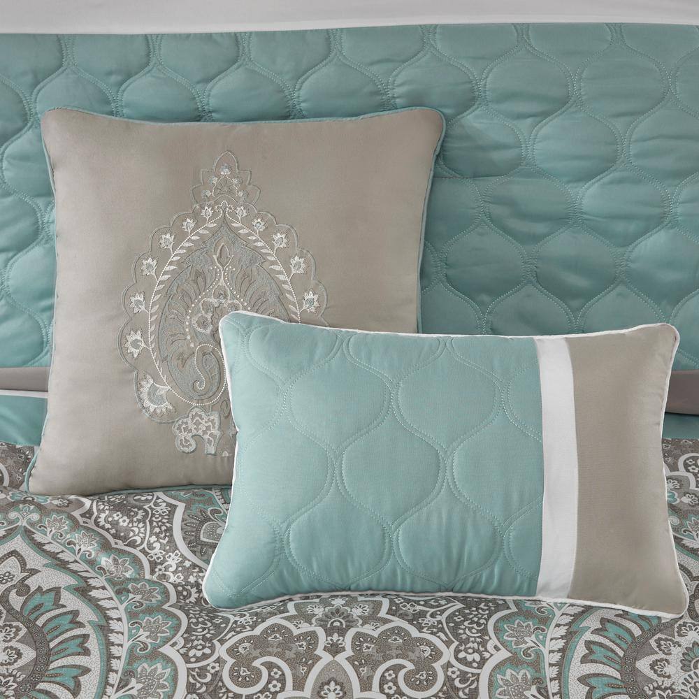 Seafoam and Beige Microfiber Queen 8-Piece Comforter Set