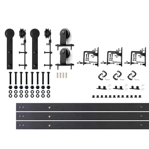 HOMACER 4 ft./48 in. Black Rustic Triple Track Bypass Sliding Barn Door Track and Hardware Kit for Triple Doors