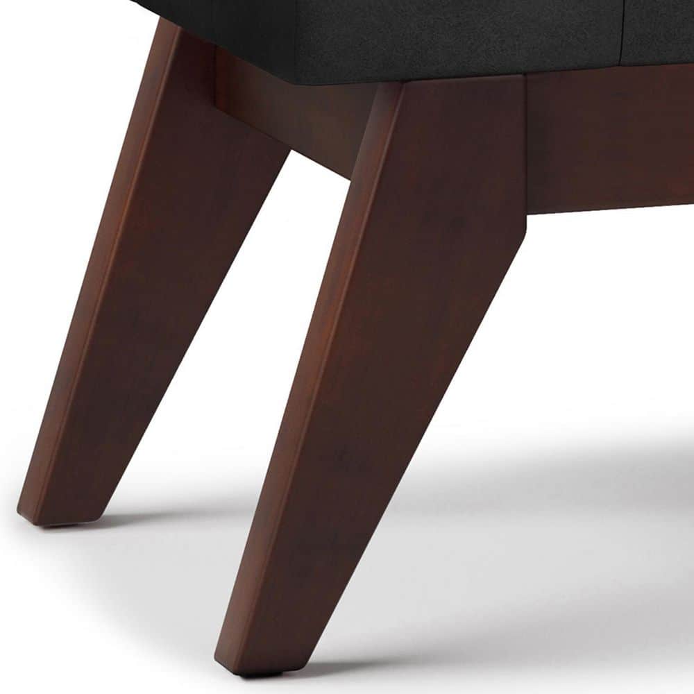 Distressed Black Faux Leather Tufted Ottoman Bench
