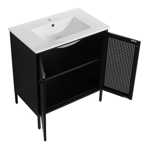 30 in. Freestanding Single Black Bath Vanity with White Ceramic Top Unassembled