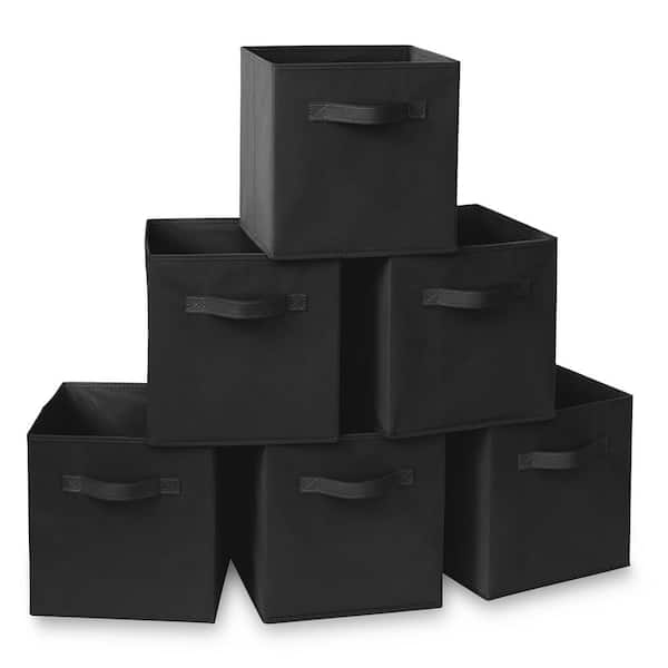 Casafield Black 11 in. x 11 in. Fabric Collapsible Cubes Decorative Basket Storage Bins-Set of 6