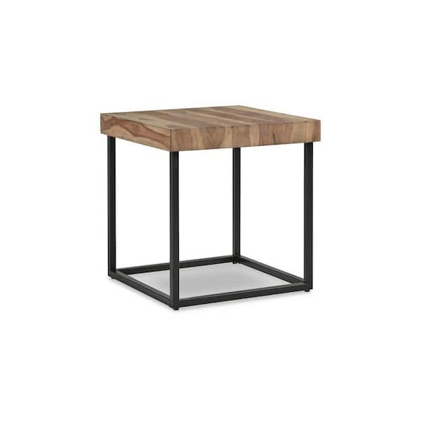 Benjara 23 in. Brown and Black Square Wood End Table with Metal Base