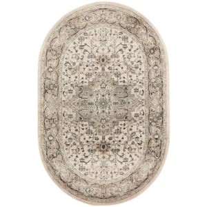 Concerto Ivory Grey 6 ft. x 9 ft. Center medallion Traditional Oval Area Rug