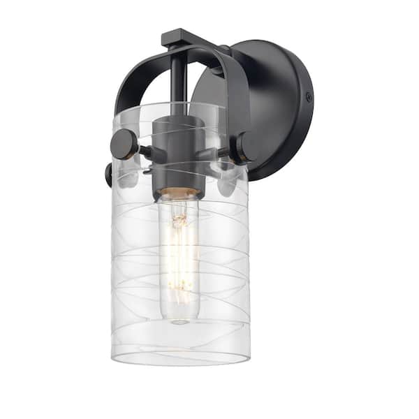 Innovations Pilaster II Cylinder 4.5 in. 1-Light Matte Black Wall Sconce with Glass Shade