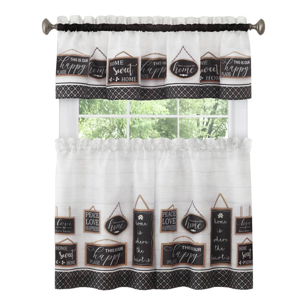 Modern Farmhouse Black Polyester Light Filtering Rod Pocket Tier and Valance Curtain Set 58 in. W x 36 in. L price history on PriceWatchPro