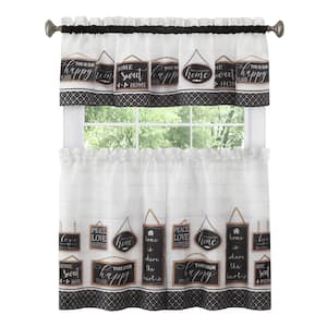 Modern Farmhouse Black Polyester Light Filtering Rod Pocket Tier and Valance Curtain Set 58 in. W x 24 in. L