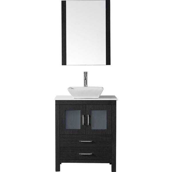 Virtu USA Dior 29 in. W Bath Vanity in Zebra Gray with Stone Vanity Top in White with Square Basin and Mirror