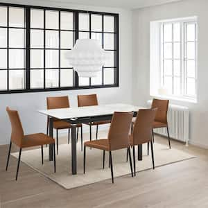 Giana Kash 7-Piece Rectangle Extendable Stone Top Brown Dining Set