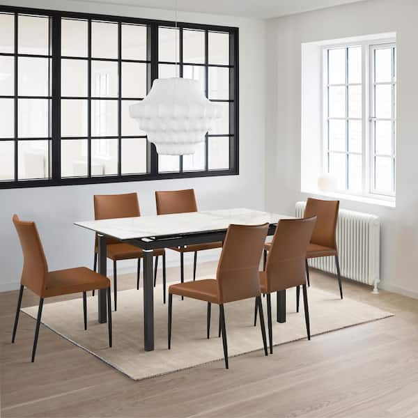 Armen Living Giana Kash 7-Piece Rectangle Extendable Stone Top Brown Dining Set