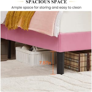 Platform Bed Frame Pink Metal Frame Twin Platform Bed with Upholstered Headboard, Strong Frame and Wooden Slats Support