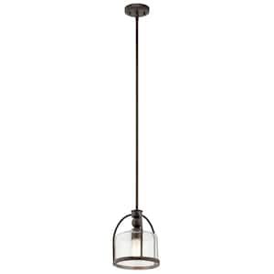1-Light Olde Bronze Transitional Shaded Kitchen Mini Pendant Hanging Light with Clear Glass