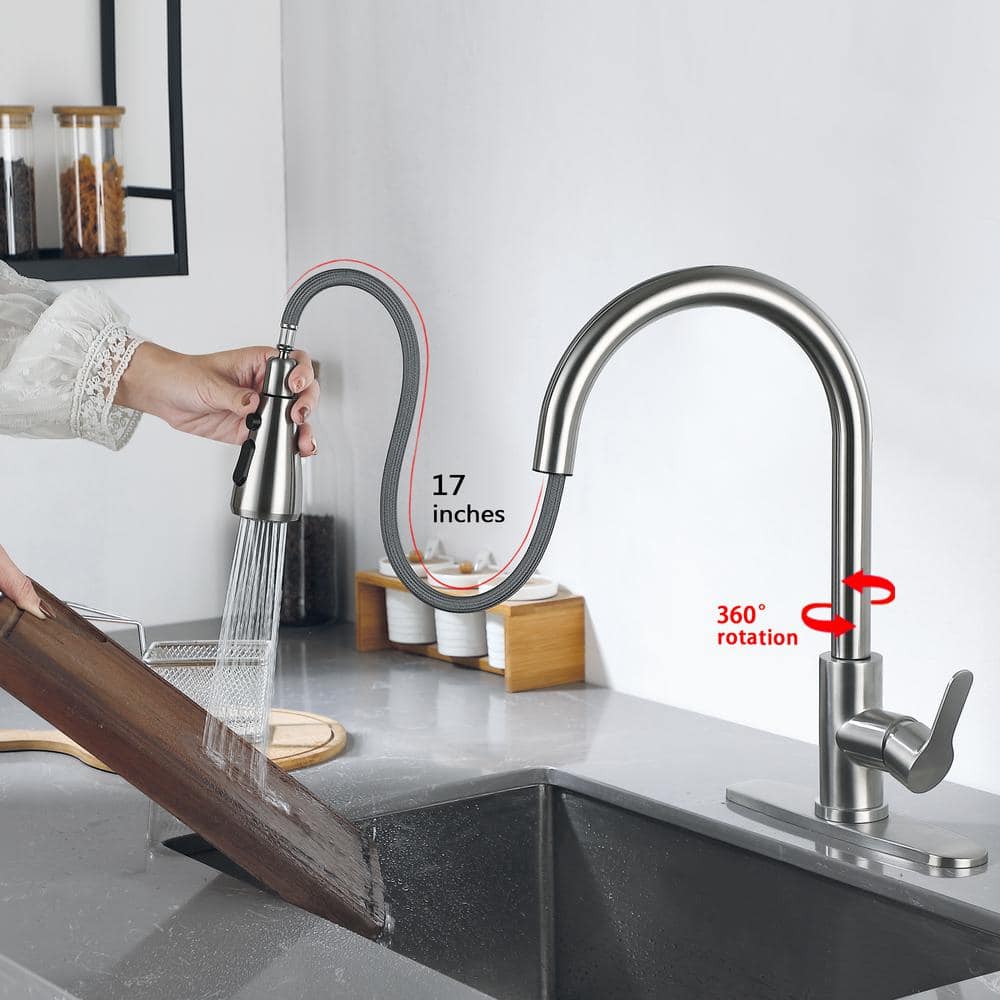 Stainless Steel Single-Handle Pull-Down Sprayer Kitchen Faucet with Soap Dispenser