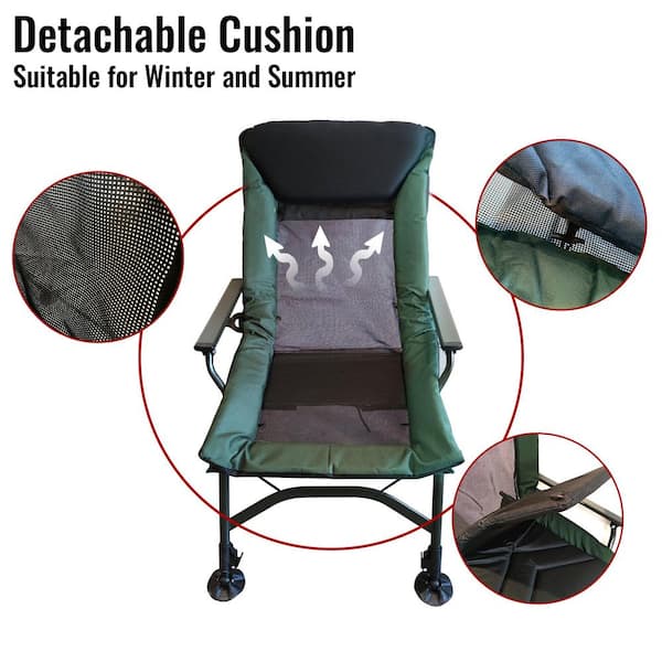 1-Piece Portable Folding Metal Reclining Camping Outdoor Chair with Adjustable Backrest for Outdoor Camping in Green