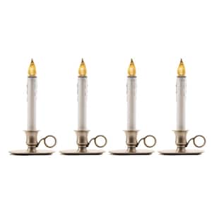9 in. Battery Operated LED Christmas Window Candles Silver Base with Sensor (Set of 4)
