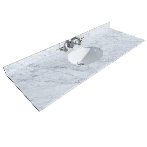 Wyndham Collection 60 in. W x 22 in. D Marble Single Basin Vanity Top in White Carrara with White Basin