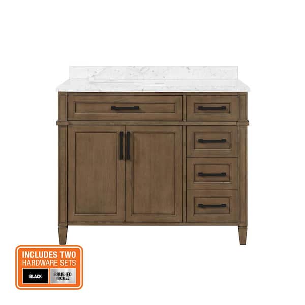 Caville 42 in. Single Sink Almond Latte Bath Vanity with Carrara Marble Top (Assembled)