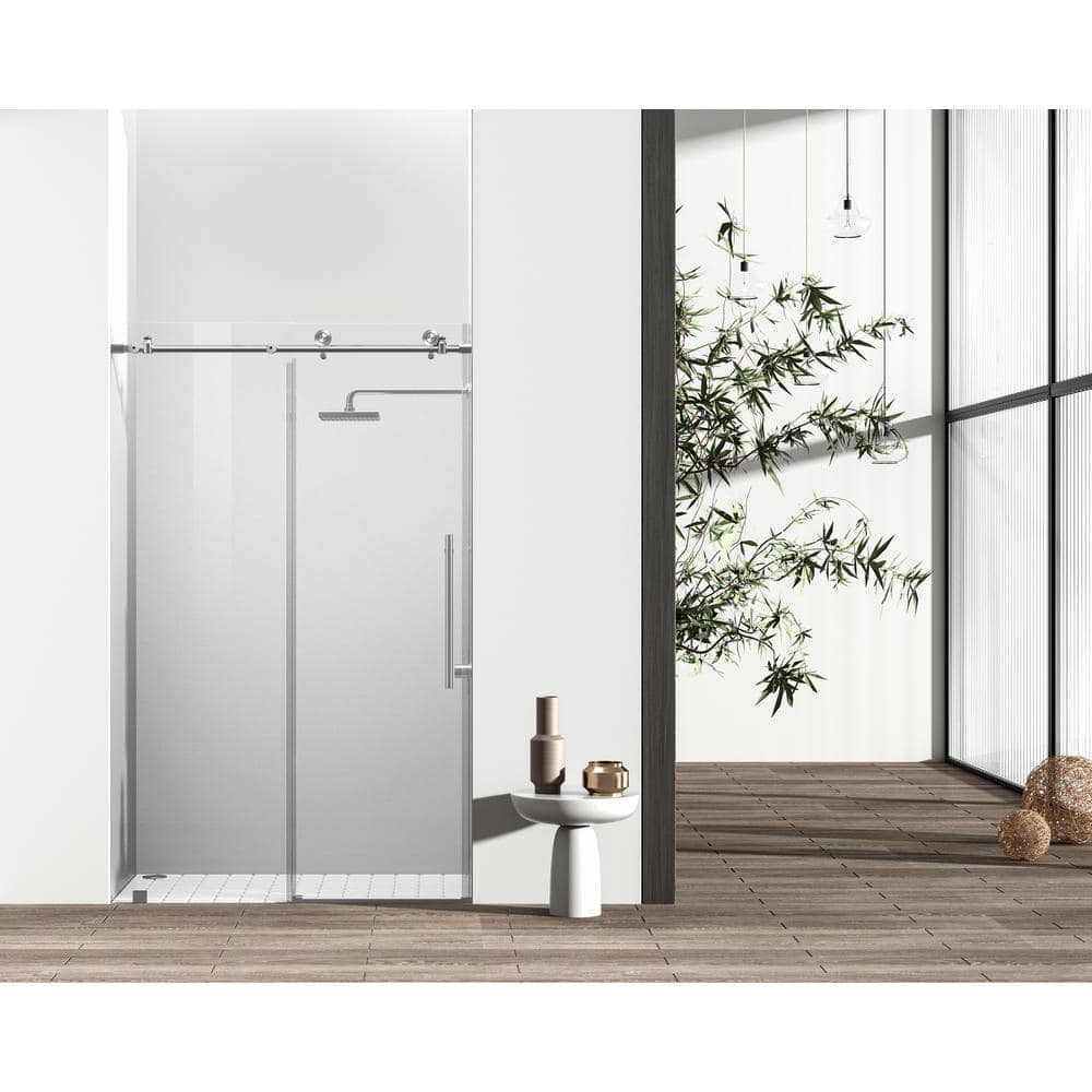 Simply Living 48 in. W x 76 in. H Frameless Sliding Shower Door in Brushed 
