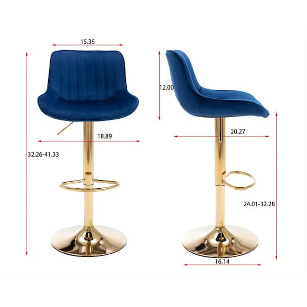 HOMEFUN 44 in. Teal Velvet Swivel Low Back Matal Frame Adjustable Cushioned  Counter Height Bar Stool (Set of 2) HFHDSN-883TL-2 - The Home Depot