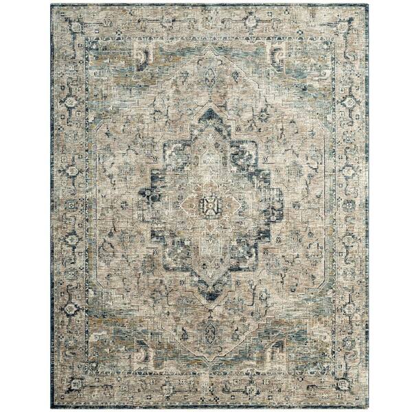 EVERLOOM Tamra Eliza Beige/Blue 8 ft. x 10 ft. Medallion Area Rug