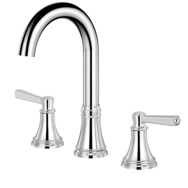AKLFGN 8 in. Widespread Double-Handle High-Arc Bathroom Faucet in Polish Chrome
