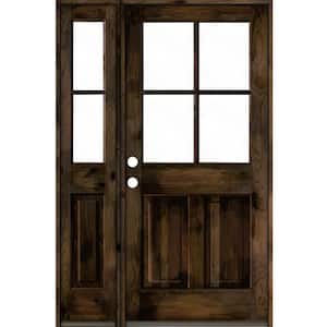 46 in. x 80 in. Knotty Alder Right-Hand/Inswing 4-Lite Clear Glass Black Stain Wood Prehung Front Door/Left Sidelite
