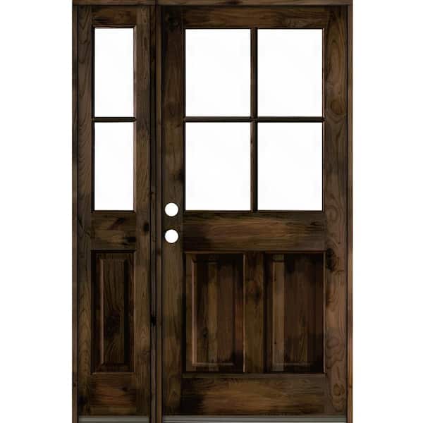 Krosswood Doors 50 in. x 80 in. Knotty Alder Right-Hand/Inswing 4-Lite Clear Glass Black Stain Wood Prehung Front Door