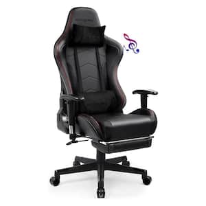 Black Gaming Chair with Footrest, Bluetooth Speakers Ergonomic High Back Music Video Game Chair Leather Desk Chair