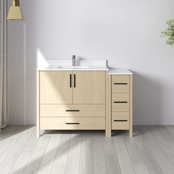 Nodus 48 in. W x 22 in. D x 34 in. H Single Sink Freestanding Bath Vanity in Oak with White Carrara Cultured Marble Top